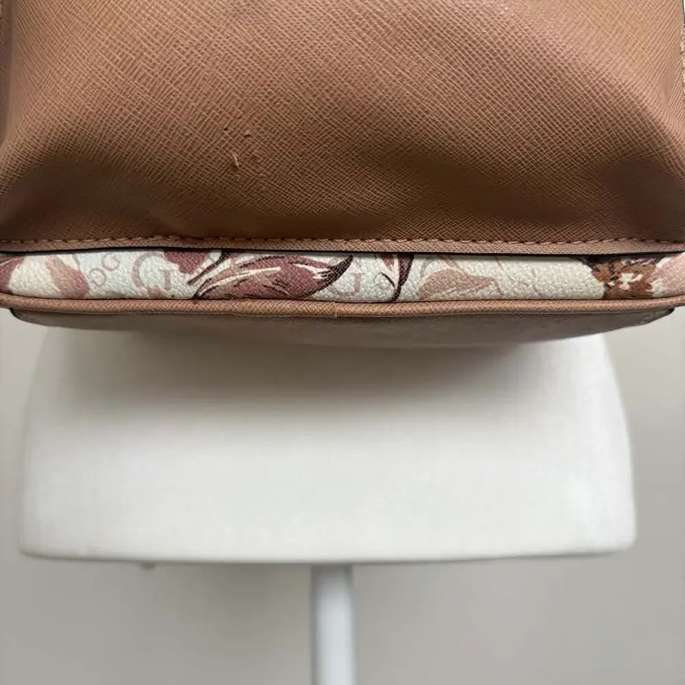 Guess Van Buren Floral Logo Mini Backpack  White/TanFaux Leather Women’s Purse